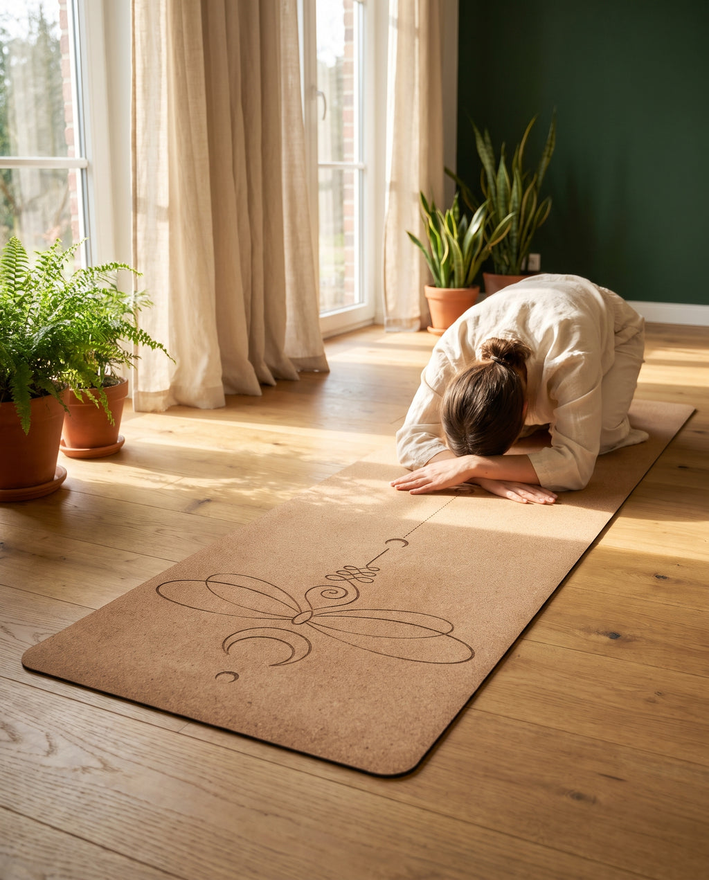 Child's pose on the Lavafor Cork Mat